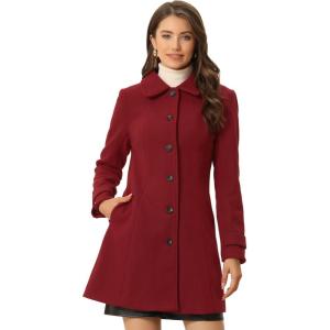 imageAllegra K Womens Peter Pan Collar Overcoat Single Breasted Pockets Winter Long CoatSolid Red