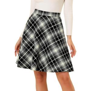 imageAllegra K Womens Plaids Vintage Tartan Elastic Waist Knee Length ALine SkirtBlack