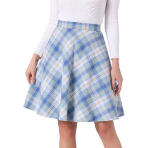 imageAllegra K Womens Plaids Vintage Tartan Elastic Waist Knee Length ALine SkirtBlue Beige