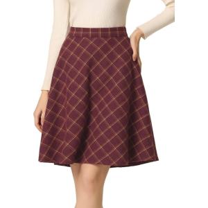 imageAllegra K Womens Plaids Vintage Tartan Elastic Waist Knee Length ALine SkirtBurgundy