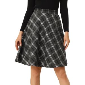 imageAllegra K Womens Plaids Vintage Tartan Elastic Waist Knee Length ALine SkirtDark Grey