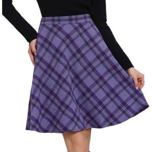 imageAllegra K Womens Plaids Vintage Tartan Elastic Waist Knee Length ALine SkirtDark Purple
