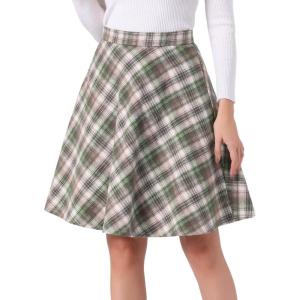 imageAllegra K Womens Plaids Vintage Tartan Elastic Waist Knee Length ALine SkirtGreen Beige