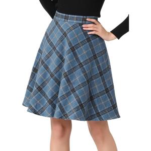 imageAllegra K Womens Plaids Vintage Tartan Elastic Waist Knee Length ALine SkirtGrey Blue