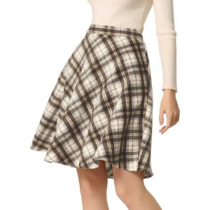 imageAllegra K Womens Plaids Vintage Tartan Elastic Waist Knee Length ALine SkirtKhaki