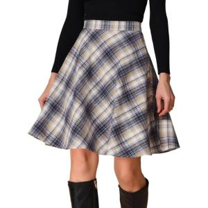 imageAllegra K Womens Plaids Vintage Tartan Elastic Waist Knee Length ALine SkirtKhaki Blue