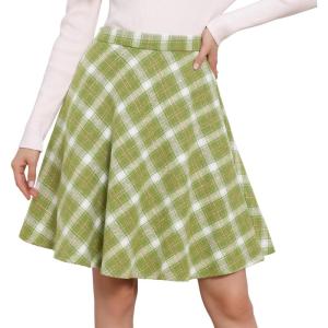 imageAllegra K Womens Plaids Vintage Tartan Elastic Waist Knee Length ALine SkirtLight Green