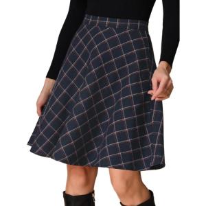 imageAllegra K Womens Plaids Vintage Tartan Elastic Waist Knee Length ALine SkirtNavy Blue