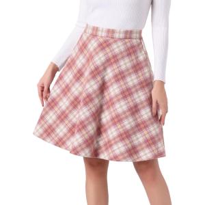 imageAllegra K Womens Plaids Vintage Tartan Elastic Waist Knee Length ALine SkirtPink Beige