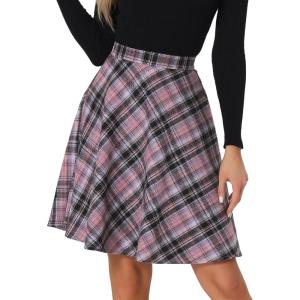 imageAllegra K Womens Plaids Vintage Tartan Elastic Waist Knee Length ALine SkirtPurple Black