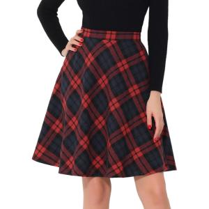 imageAllegra K Womens Plaids Vintage Tartan Elastic Waist Knee Length ALine SkirtRed