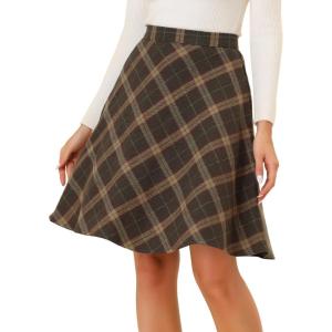 imageAllegra K Womens Plaids Vintage Tartan Elastic Waist Knee Length ALine SkirtSeal Brown