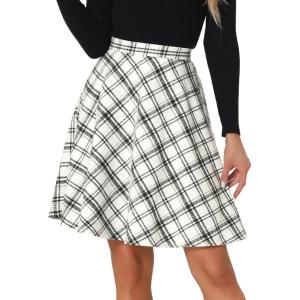 imageAllegra K Womens Plaids Vintage Tartan Elastic Waist Knee Length ALine SkirtWhite