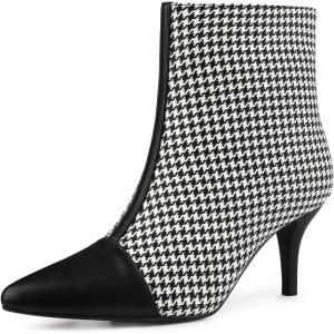 imageAllegra K Womens Pointed Toe Stiletto Heels Houndstooth Ankle BootiesBlack Houndstooth