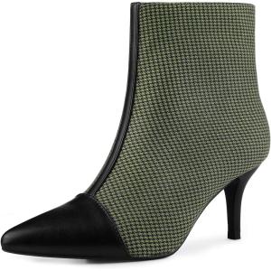 imageAllegra K Womens Pointed Toe Stiletto Heels Houndstooth Ankle BootiesGreen Black