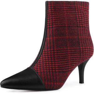 imageAllegra K Womens Pointed Toe Stiletto Heels Houndstooth Ankle BootiesRed Black