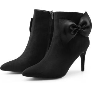 imageAllegra K Womens Pointy Toe Bow Stiletto Heel Ankle BootsBlack