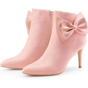 imageAllegra K Womens Pointy Toe Bow Stiletto Heel Ankle BootsPink
