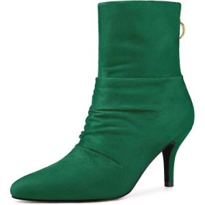 imageAllegra K Womens Pointy Toe Slouch Back Zipper Stiletto Heel Ankle BootsEmerald Green