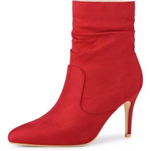 imageAllegra K Womens Slouch Pointy Toe Sock Boots Stiletto Heels Ankle BootsRed