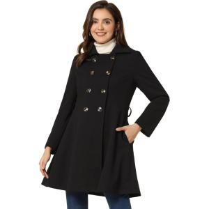 imageAllegra K Womens Winter Overcoat Turn Down Collar Belted Double Breasted Long CoatBlack