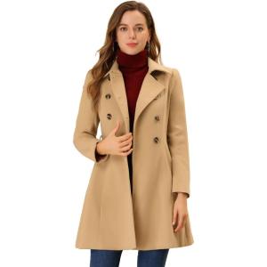 imageAllegra K Womens Winter Overcoat Turn Down Collar Belted Double Breasted Long CoatKhaki
