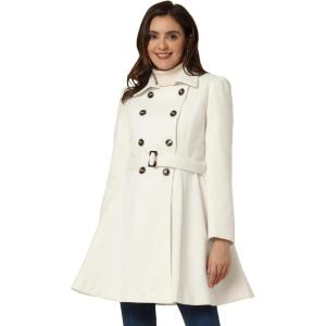imageAllegra K Womens Winter Overcoat Turn Down Collar Belted Double Breasted Long CoatWhite