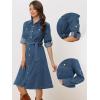 imageAllegra K Denim Dress for Womens Long Sleeve Button Down ALine Belted Classic Jean DressesBlue