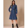 imageAllegra K Denim Dress for Womens Long Sleeve Button Down ALine Belted Classic Jean DressesDark Blue