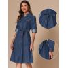 imageAllegra K Denim Dress for Womens Long Sleeve Button Down ALine Belted Classic Jean DressesDark Blue
