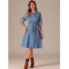 imageAllegra K Denim Dress for Womens Long Sleeve Button Down ALine Belted Classic Jean DressesLight Blue