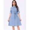 imageAllegra K Denim Dress for Womens Long Sleeve Button Down ALine Belted Classic Jean DressesSky Blue