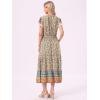 imageAllegra K Womens Boho Dresses V Neck Cap Sleeve Smocked ALine Floral Tiered Flowy Maxi DressesBeige