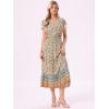 imageAllegra K Womens Boho Dresses V Neck Cap Sleeve Smocked ALine Floral Tiered Flowy Maxi DressesBeige