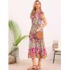 imageAllegra K Womens Boho Dresses V Neck Cap Sleeve Smocked ALine Floral Tiered Flowy Maxi DressesPink