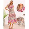 imageAllegra K Womens Boho Dresses V Neck Cap Sleeve Smocked ALine Floral Tiered Flowy Maxi DressesPink