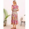 imageAllegra K Womens Boho Dresses V Neck Cap Sleeve Smocked ALine Floral Tiered Flowy Maxi DressesPink