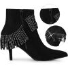 imageAllegra K Womens Fringe Heels Boot Rhinestone Stiletto Heel Ankle BootsBlack