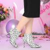 imageAllegra K Womens Polka Dots Pointed Toe Stiletto Heel Satin Ankle BootsWhite