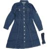 imageAllegra K Denim Dress for Womens Long Sleeve Button Down ALine Belted Classic Jean DressesNavy Blue