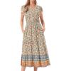 imageAllegra K Womens Boho Dresses V Neck Cap Sleeve Smocked ALine Floral Tiered Flowy Maxi DressesBeige