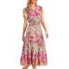 imageAllegra K Womens Boho Dresses V Neck Cap Sleeve Smocked ALine Floral Tiered Flowy Maxi DressesPink