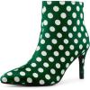 imageAllegra K Womens Polka Dots Pointed Toe Stiletto Heel Satin Ankle BootsDark Green