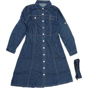 imageAllegra K Denim Dress for Womens Long Sleeve Button Down ALine Belted Classic Jean DressesNavy Blue