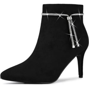 imageAllegra K Womens Bling Rhinestone Pointed Toe Stiletto Heels Ankle BootsBlack