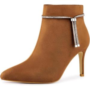 imageAllegra K Womens Bling Rhinestone Pointed Toe Stiletto Heels Ankle BootsBrown