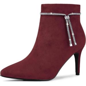 imageAllegra K Womens Bling Rhinestone Pointed Toe Stiletto Heels Ankle BootsBurgundy