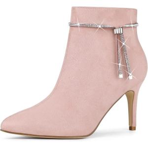 imageAllegra K Womens Bling Rhinestone Pointed Toe Stiletto Heels Ankle BootsDust Pink