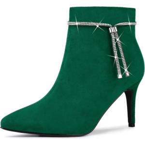 imageAllegra K Womens Bling Rhinestone Pointed Toe Stiletto Heels Ankle BootsEmerald Green