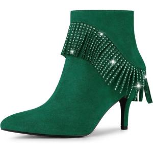 imageAllegra K Womens Fringe Heels Boot Rhinestone Stiletto Heel Ankle BootsEmerald Green